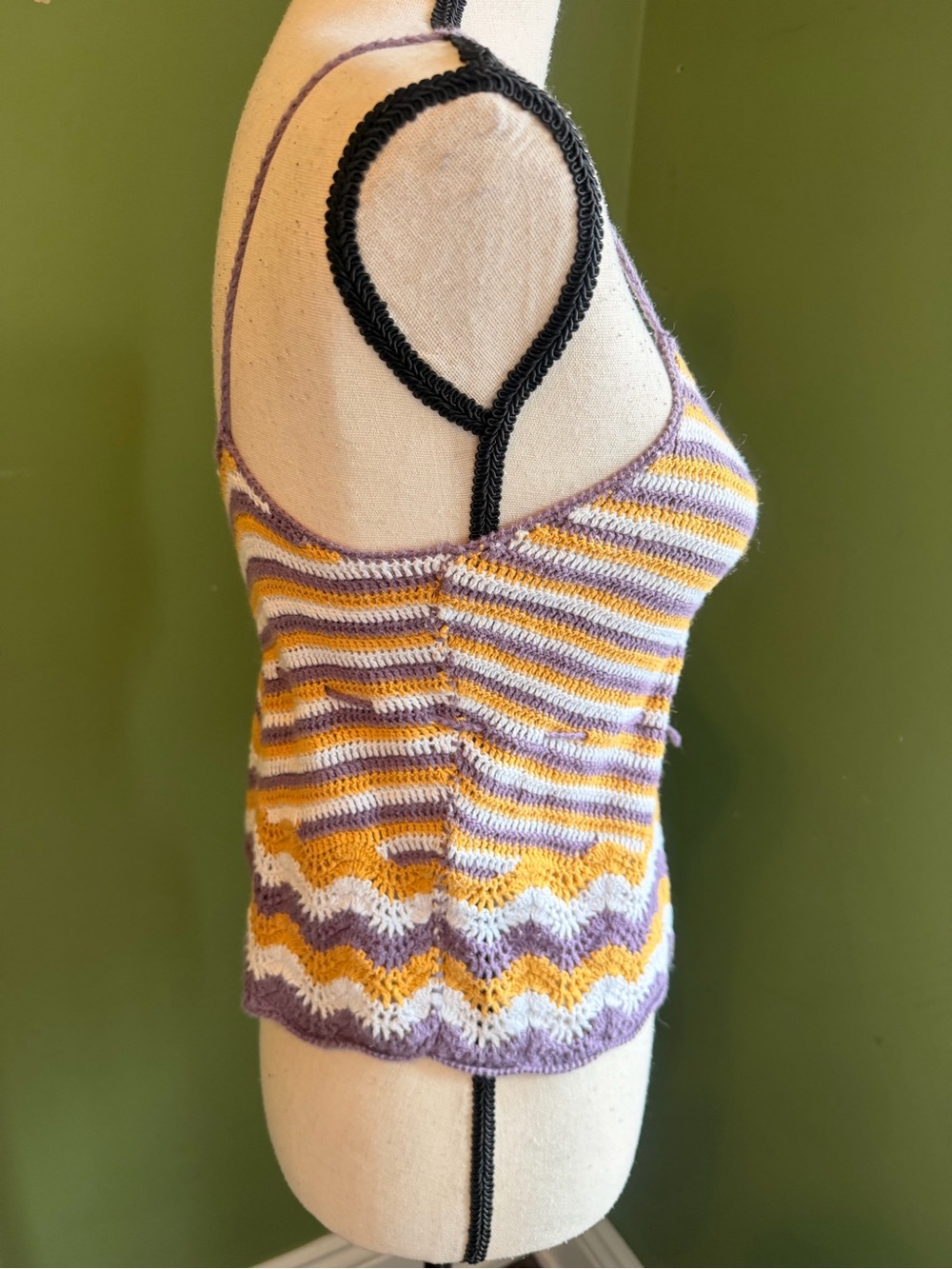 Blue Asphalt Striped Knit Spaghetti Strap Camisole in Lavender, Mustard & Cream - Picture 12 of 12